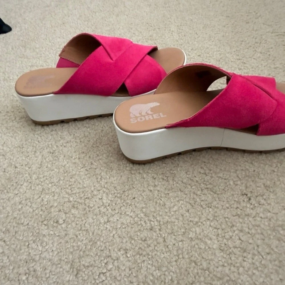 Sorel Cameron Flatform Slide Sandals Pink Suede Womens 9 Platform Summer‎